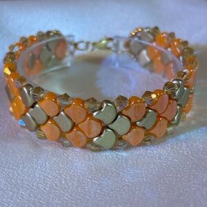 Hand crafted mermaid bracelet gold and orange Ginkgo beads, 7.5 - 8 inches